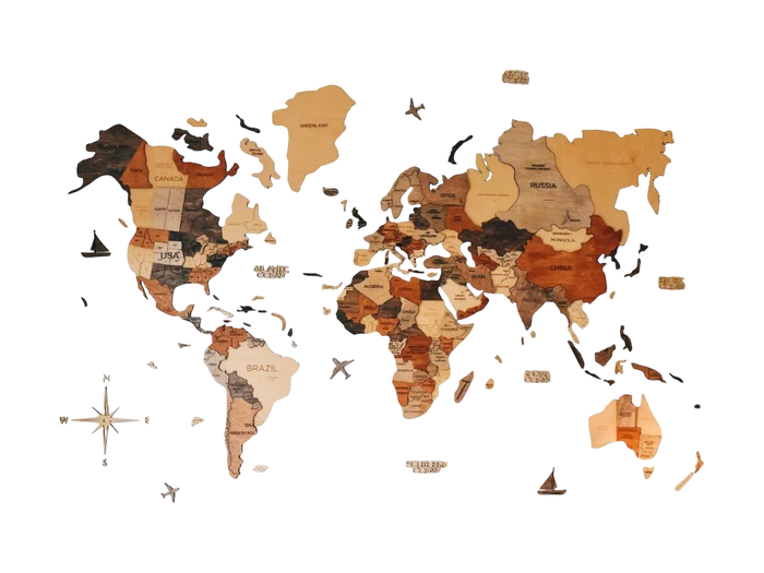 3D wooden world map