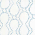 A blue and white pattern inspired by traditional craftsmanship creates a stunning design, using the Aerial Light Indigo Fabric by John Robshaw.