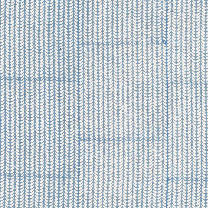 A close up of a beautifully hand block printed John Robshaw Aleppo Light Indigo Fabric showcasing exquisite craftsmanship.