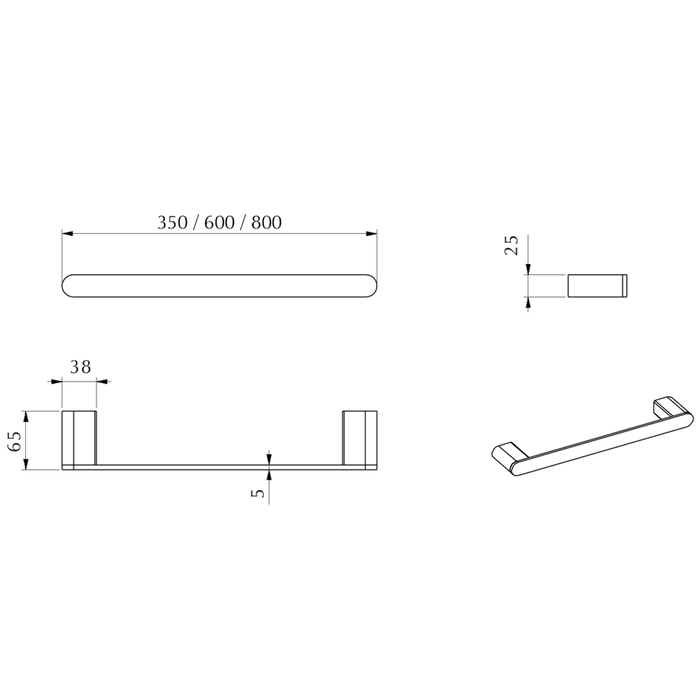 Beki / Lantra Matte Black Hand Towel Rail - 350mm