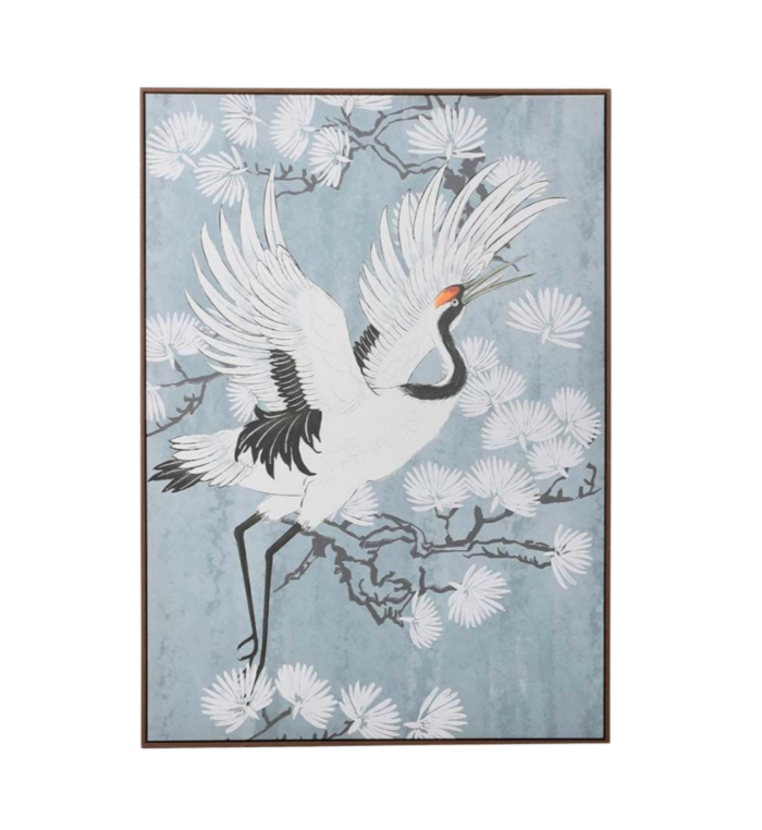 Blue flying crane artwork