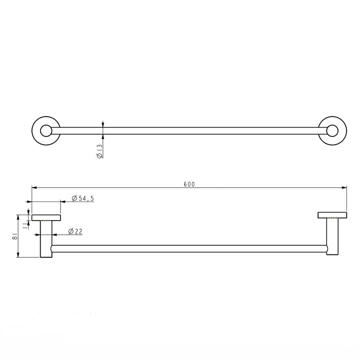 Classic Gun Metal 600mm Single Towel Rail