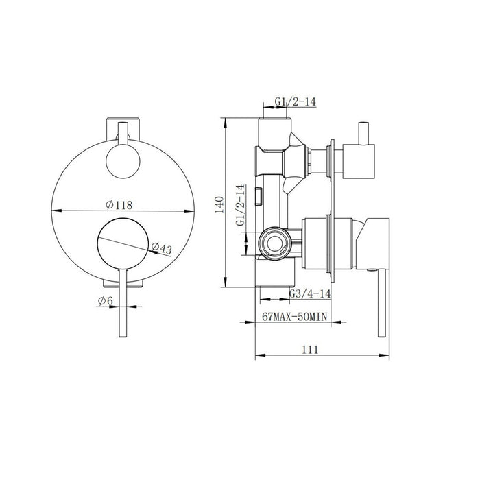 Classic Gun Metal Wall Mixer Diverter