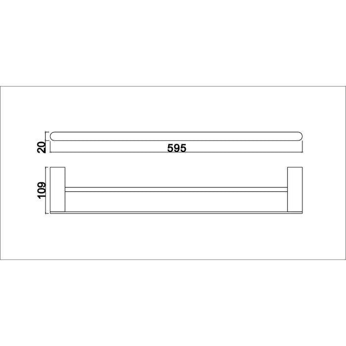 Glamour Matte Black 600mm Double Towel Rail - Acqua Bathrooms