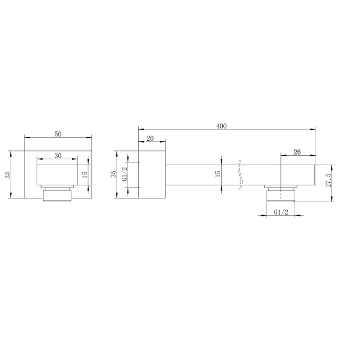 Luxury Matte Black 400mm Shower Arm - Acqua Bathrooms