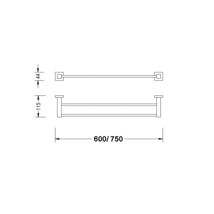 Luxury Chrome 600mm Double Towel Holder - Acqua Bathrooms