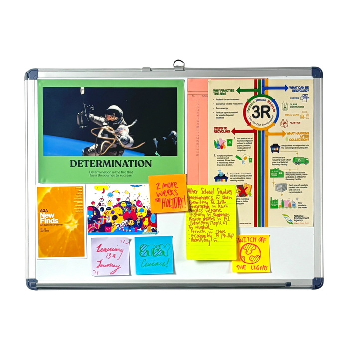 Metal white board with notes