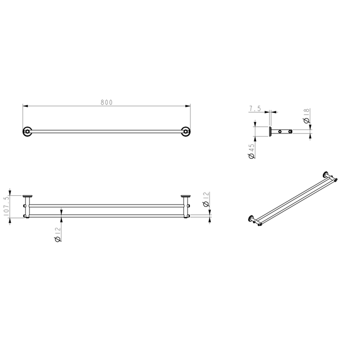 Mica Chrome Heritage Double Towel Rail - 800mm