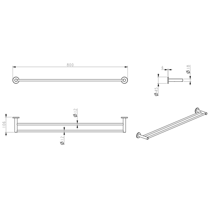 Mica French Gold Double Towel Rail - 800mm