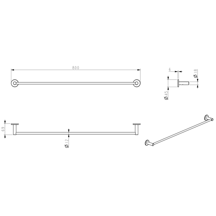 Mica Gun Metal Single Towel Rail - 800mm