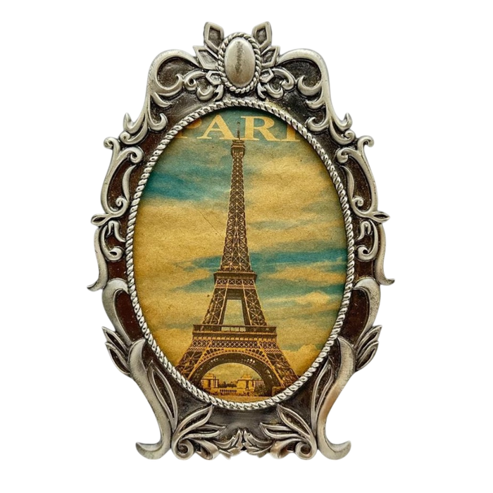 Silver and black oval frame